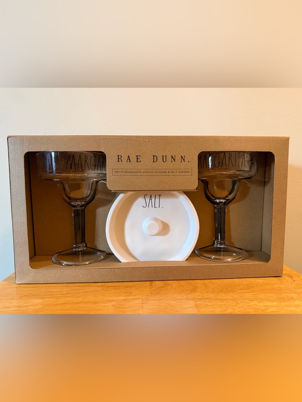 Rae Dunn Acrylic Margarita Glasses with White SALT Rimmer